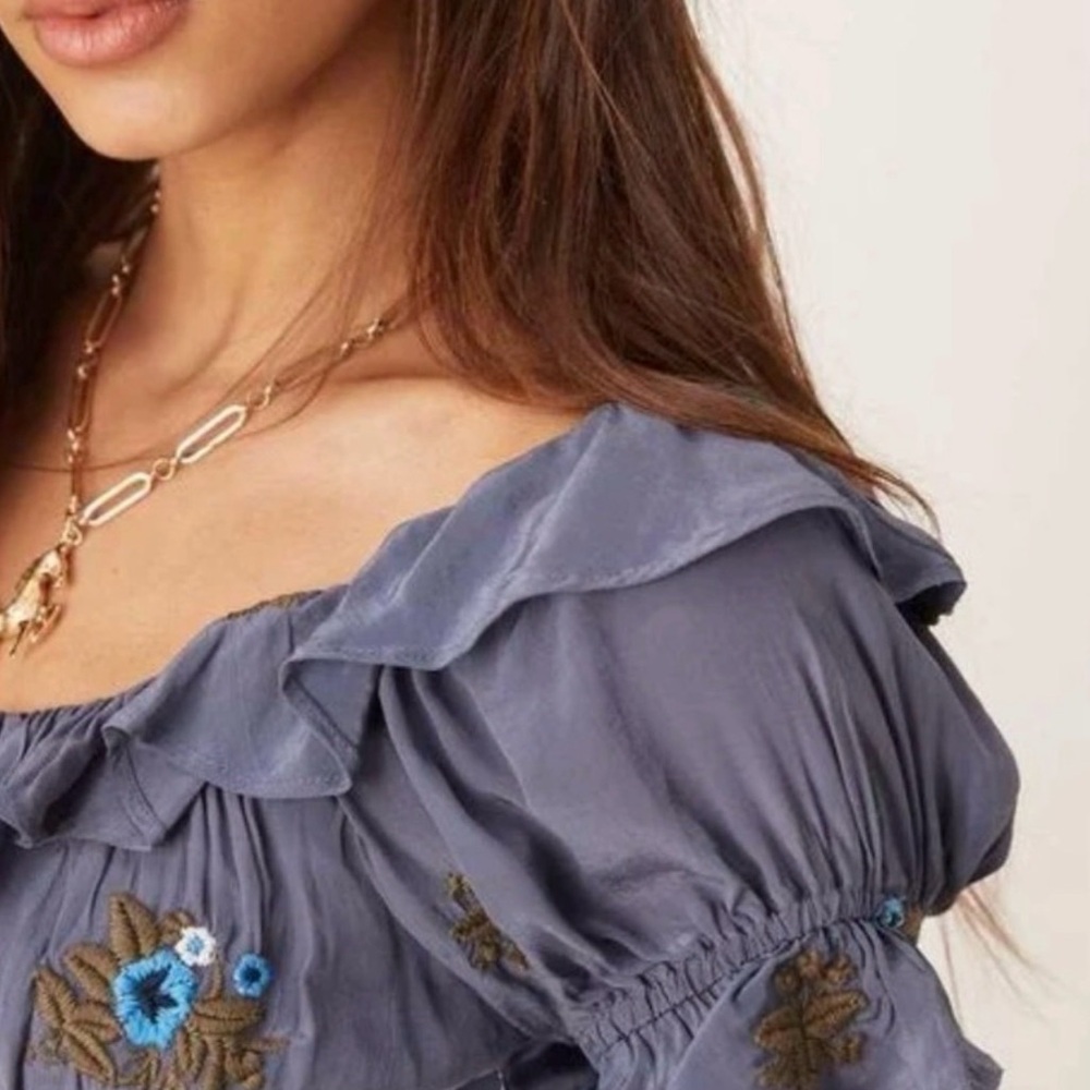 Free People Indigo Floral Embroidered Maxi Dress - Picture 4 of 10